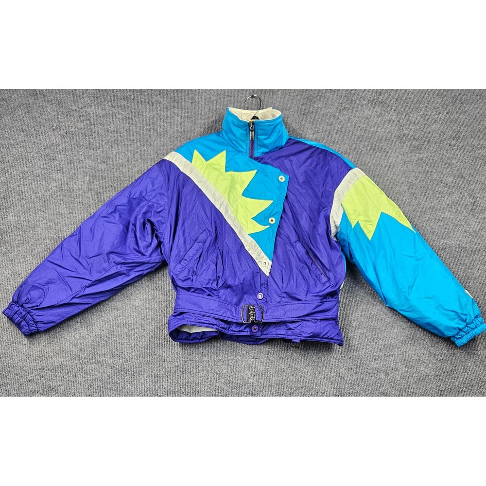 Vintage Fera Skiwear Colorblock Jacket Purple Blue Green Retro 80s 90s Womens 14